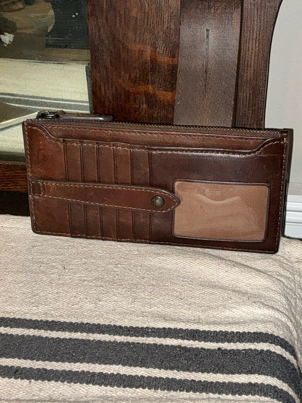 Frye Melissa Leather Snap Card Wallet Dark Brown Retail $98